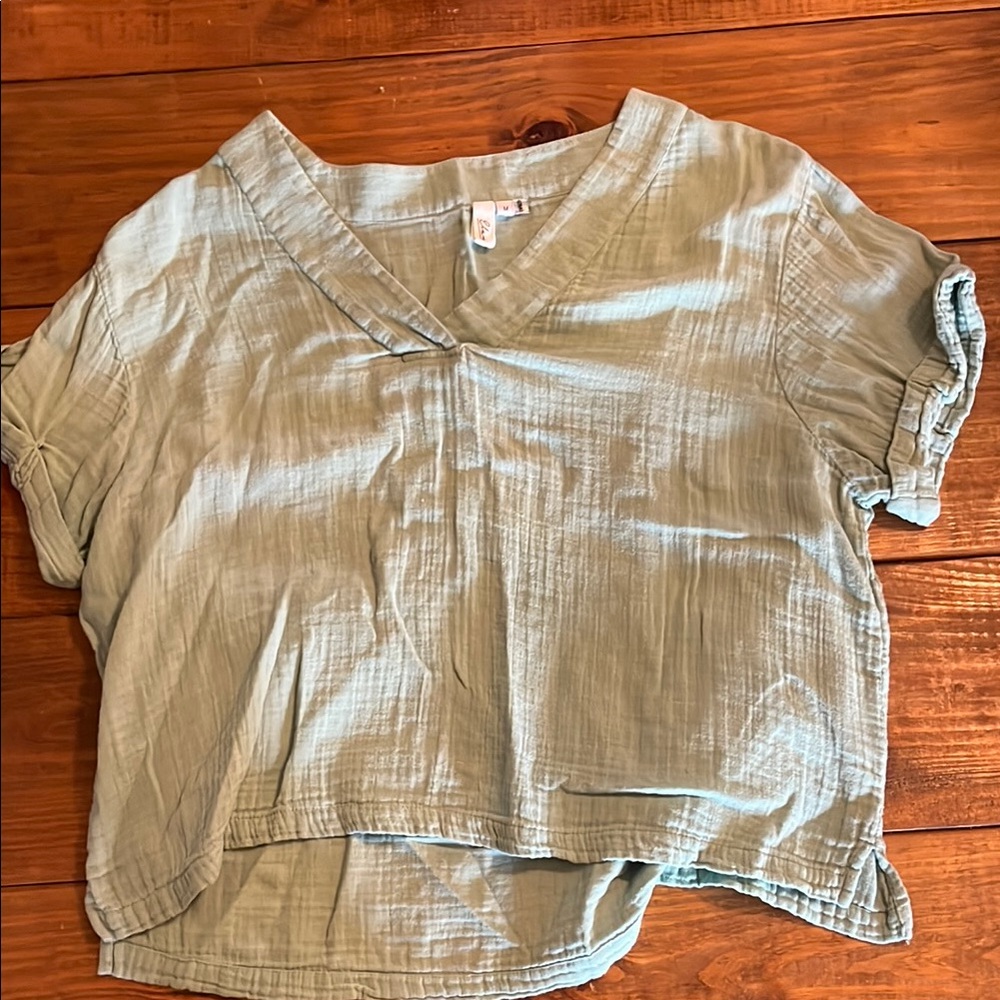 Women's Light Green V-Neck Top
